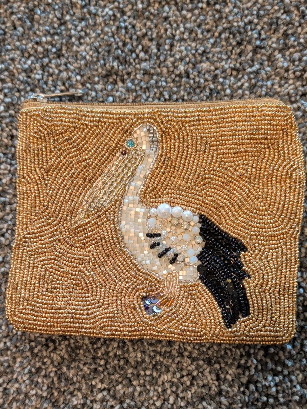 Gold Beaded Pelican Coin Purse